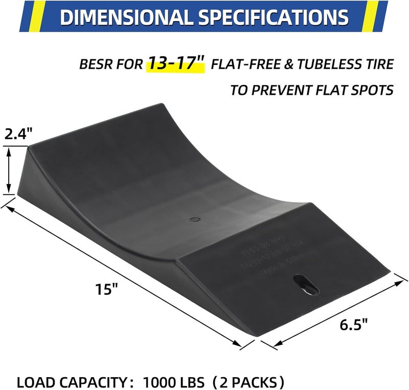 GICOOL 2-Pack Tire Saver Ramp for 13-17" Tire and Wheel, Flat-Free & Tubeless Tire Protector to Prevent Flat Spots Caused by Long Storage Parking for Riding Lawn Mower Garden Tractor - Image 2
